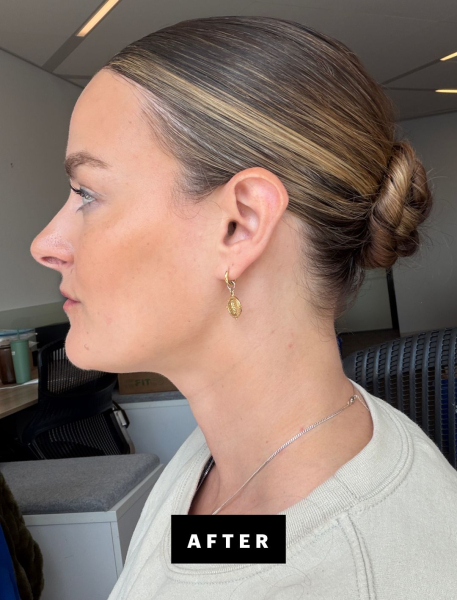 Sophia Panych profile view of a slick bun